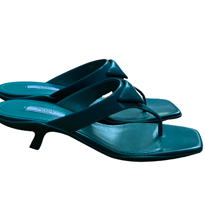 Prada Teal Logo Plaque Thong Sandals 38.5 (8)