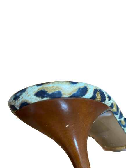 Denim and Leopard Triangle Pointed Heels 38