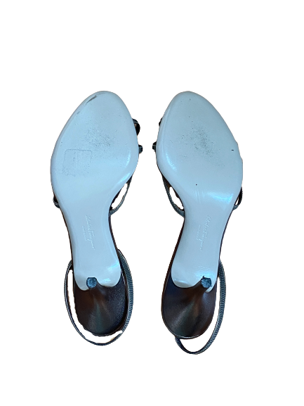 Pewter Leather Bow Slingback Sandals 38 (7.5/8)