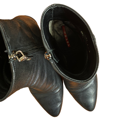 Linea Rossa Pebbled Leather Logo Booties 37.5 (7/7.5)