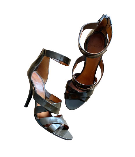 Olive Green Patent Leather Strappy Heels 37.5