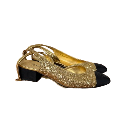 Golden Girl Glitter Cap-Toe Ankle-Wrap Flats 38C (7/7.5)