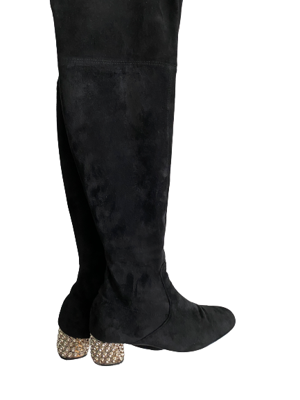 Suede and Rhinestones Thigh-High Boots 38