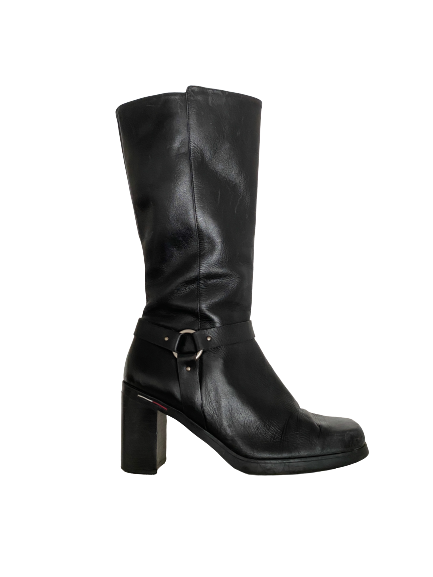 Black Leather Mid-Calf Moto Boots 9.5/10
