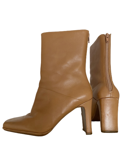Tan Leather Square Heel Mid-Calf Boots 8.5/9