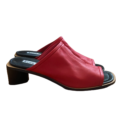 Red Leather Block Heeled Sandal 39 (8.5/9)