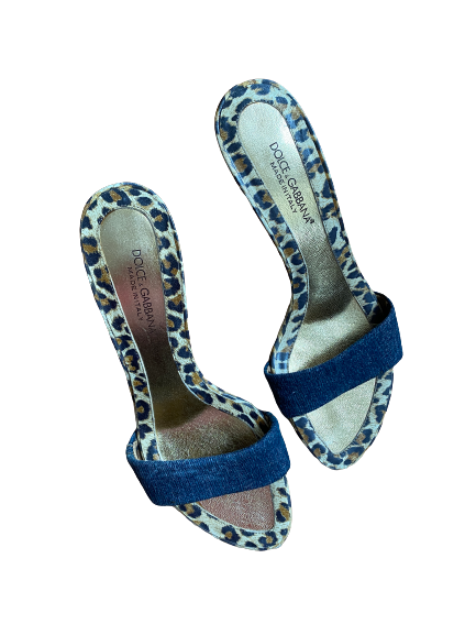 Denim and Leopard Triangle Pointed Heels 38