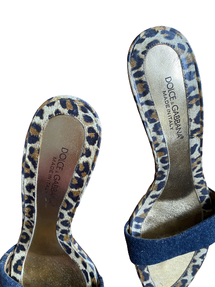 Denim and Leopard Triangle Pointed Heels 38