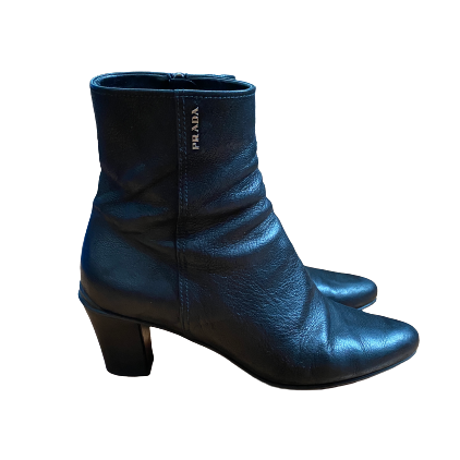 Linea Rossa Pebbled Leather Logo Booties 37.5 (7/7.5)