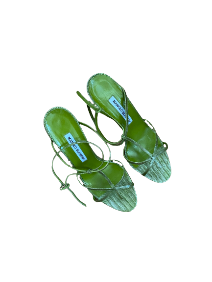 Lime Green Lizard Strappy Heels 37.5 (6.5/7)
