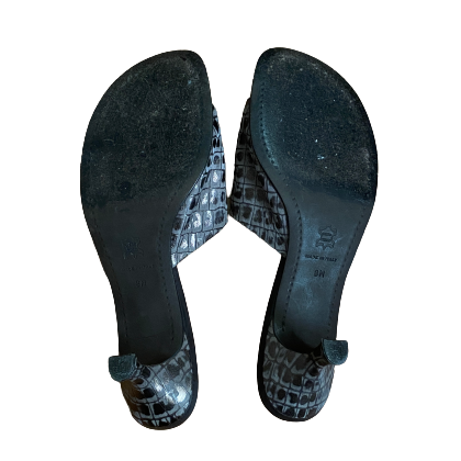 Grey Croc Embossed Toe Strap Sandals 7.5/8