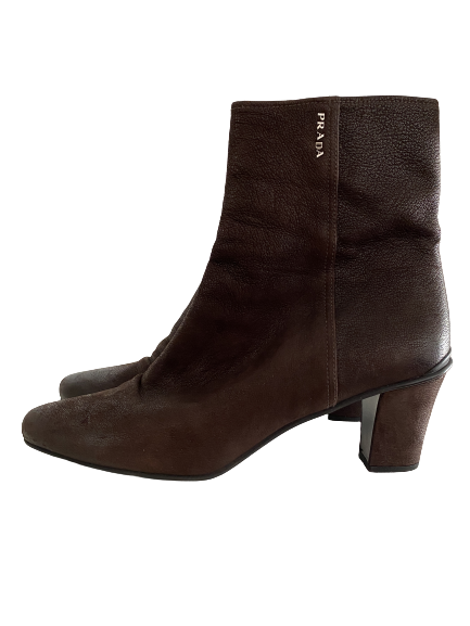Brown Distressed Leather Booties 39