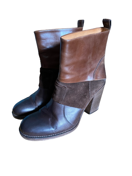 Mixed Materials Round-Toe Boots 37 (37.5)