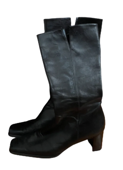 Black Square-Toe Leather Boots 7.5